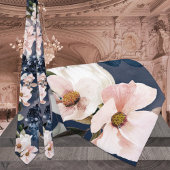 ネイビーブルー&赤面牡丹&リリー結婚ズ ネクタイ