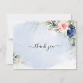 ネイビーブルー&赤面結婚ピンクサンキューカード 招待状 (正面)