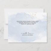 ネイビーブルー&赤面結婚ピンクサンキューカード 招待状 (裏面)