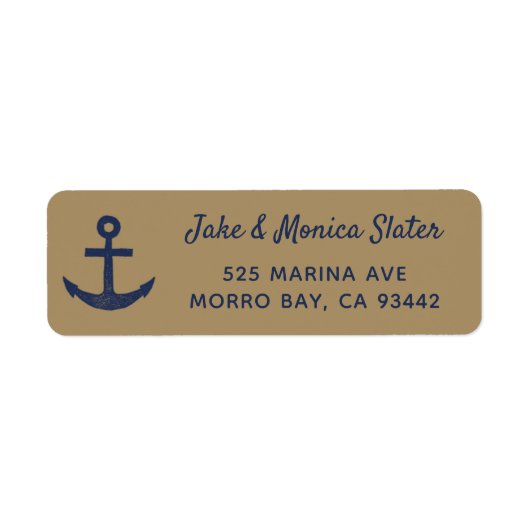 ネイビーブルー&金ゴールドいかり航海の差出人住所 ラベル (正面)