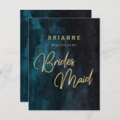 ネイビーブルー&金ゴールドが私の花嫁になる 招待状 (正面/裏面)