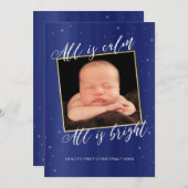 ネイビーブルー&金ゴールドの宗教クリスマス写真カード シーズンカード (正面/裏面)