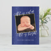 ネイビーブルー&金ゴールドの宗教クリスマス写真カード シーズンカード (スタンド正面)