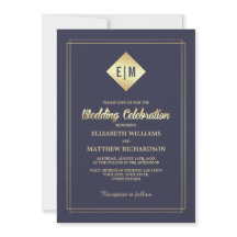 ネイビーブルー |金ゴールドの花結婚柄