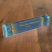 ネイビーブルー&金ゴールドアゲートゲードグリッター エレガント デスクネームプレート (側面)