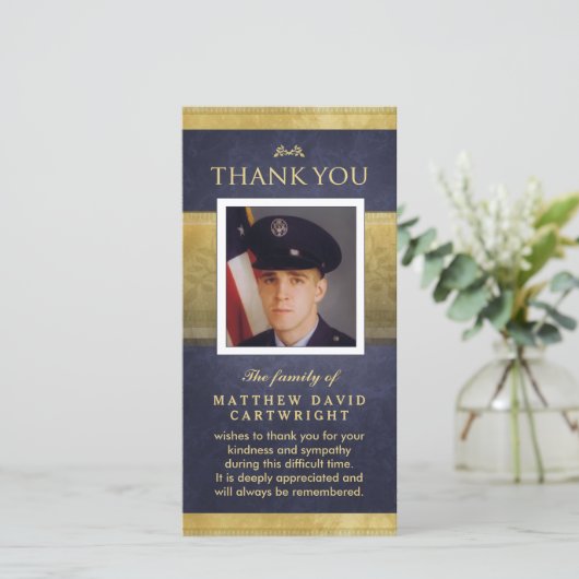 ネイビーブルー&金ゴールドエレガンスサンキューメモリアルカード サンキューカード (スタンド正面)