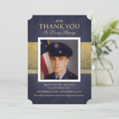 ネイビーブルー&金ゴールドエレガンスサンキューメモリアルカード 招待状 (スタンド正面)