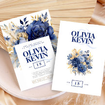 ネイビーブルー&金ゴールドエレガントなウェディングフローラ水色