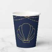 ネイビーブルー&金ゴールドエレガントビーチシーシェル結婚ズ 紙コップ (裏面)