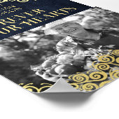 ネイビーブルー&金ゴールドエレガント渦巻き ポスター (角)