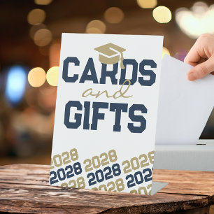 ネイビーブルー&金ゴールドカード&ギフト卒業表 台座サイン