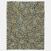 ネイビーブルー&金ゴールドシックラグジュアリーフローリッシュダークウィンター フリースブランケット (正面)