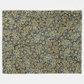 ネイビーブルー&金ゴールドシックラグジュアリーフローリッシュダークウィンター フリースブランケット (正面(横))