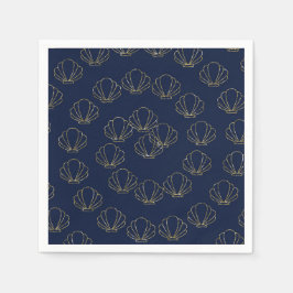 ネイビーブルー&金ゴールドシーシェルマーメイドブライダルシャワー スタンダードカクテルナプキン