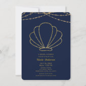 ネイビーブルー&金ゴールドシーシェルマーメイドブライダルシャワー 招待状 (正面)
