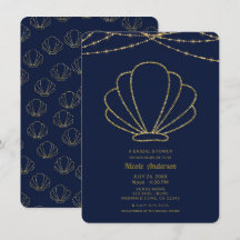 ネイビーブルー&金ゴールドシーシェルマーメイドブライダルシャワー