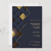 ネイビーブルー&金ゴールドジオメト結婚リ 招待状 (正面)