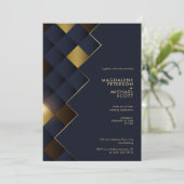 ネイビーブルー&金ゴールドジオメト結婚リ 招待状 (スタンド正面)