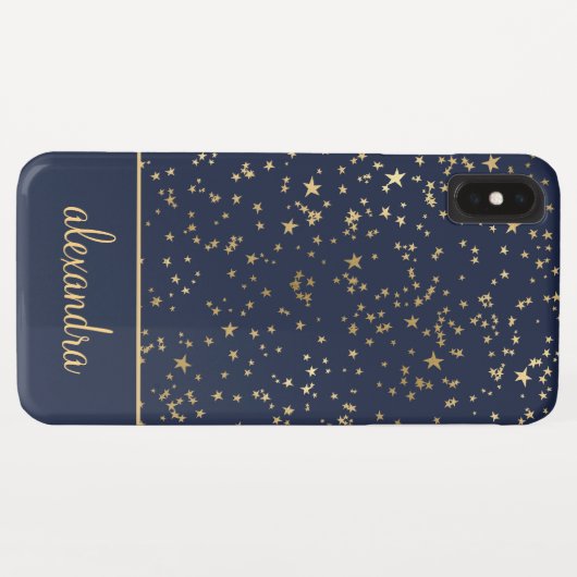 ネイビーブルー – 金ゴールドスターズシアルモノグラム Case-Mate iPhoneケース (裏面(横))