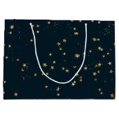 ネイビーブルー&金ゴールドスター |クリスマス ラージペーパーバッグ (裏面)