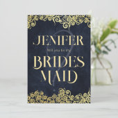 ネイビーブルー&金ゴールドスワーズ私の花嫁になる 招待状 (スタンド正面)