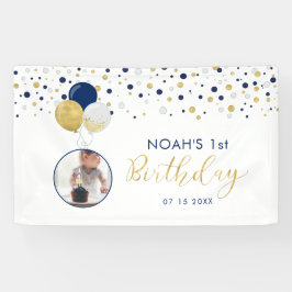 ネイビーブルー&金ゴールドバルーン1stバースデーフォトバナー 横断幕