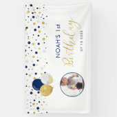 ネイビーブルー&金ゴールドバルーン1stバースデーフォトバナー 横断幕 (縦)