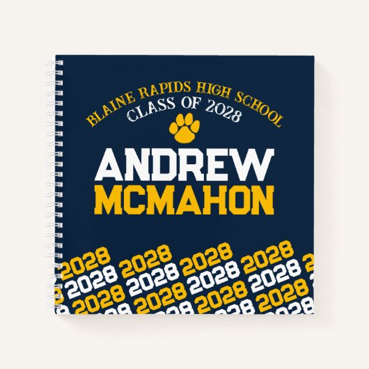ネイビーブルー&金ゴールドパワープリント卒業ゲストブック ノートブック (正面)