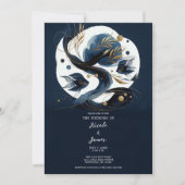 ネイビーブルー&金ゴールドフィッシュビーチ結婚式 招待状 (正面)
