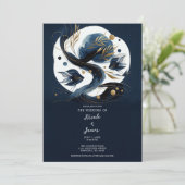 ネイビーブルー&金ゴールドフィッシュビーチ結婚式 招待状 (スタンド正面)