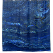 ネイビーブルー&金ゴールドフェイクマーブルアクリルアブストラクション シャワーカーテン (正面)