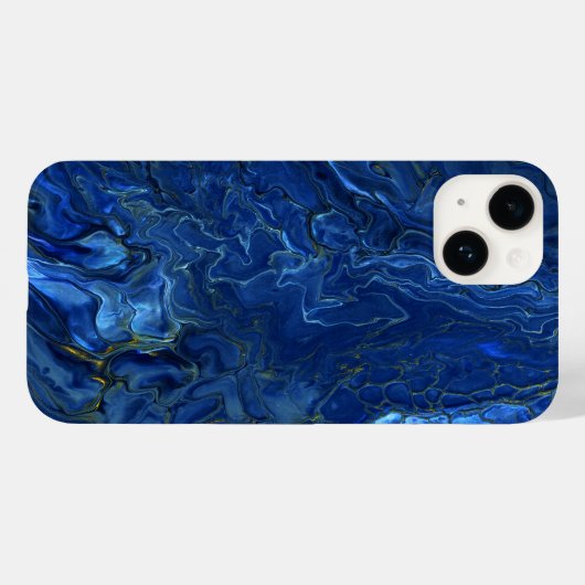 ネイビーブルー&金ゴールドフェイクマーブルアクリルアブストラクション Case-Mate iPhoneケース (裏面 (横))