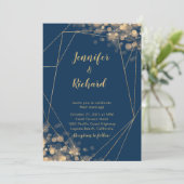 ネイビーブルー&金ゴールドフレーム(《写真》ぼけ味ライト付) 招待状 (スタンド正面)