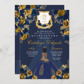 ネイビーブルー&金ゴールドプリンセスキャッスルキンセアニラ 招待状 (正面/裏面)