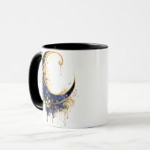 ネイビーブルー&金ゴールドボヘミアンクレセントムーンハロウィーン マグカップ (正面左)