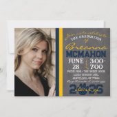 ネイビーブルー&金ゴールドポープリント卒業2写真 招待状 (正面)