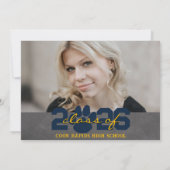 ネイビーブルー&金ゴールドポープリント卒業2写真 招待状 (裏面)