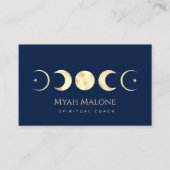 ネイビーブルー&金ゴールドムーンフェイズヨガスピリチュアルコーチ 名刺 (正面)