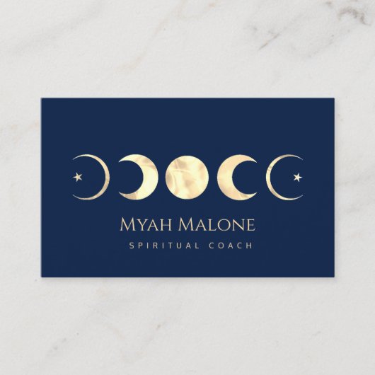 ネイビーブルー&金ゴールドムーンフェイズヨガスピリチュアルコーチ 名刺 (正面)