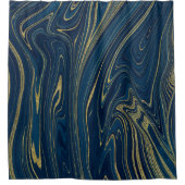 ネイビーブルー&金ゴールドモダングラムマーブルシエレガントック シャワーカーテン (正面)