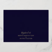 ネイビーブルー&金ゴールドモダン牡丹トイレベビースシャワー 箔招待状 (裏面)