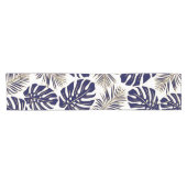 ネイビーブルー、金ゴールドヤシとモンステラの熱帯離れ ショートテーブルランナー (横)