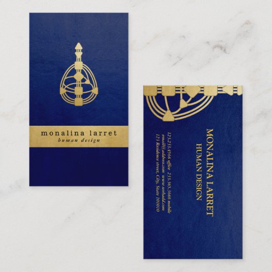ネイビーブルー|金ゴールド人間デザイン体グラフ 名刺 (正面/裏面)