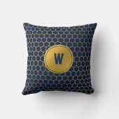 ネイビーブルー&金ゴールド六角パターンモノグラムイニシャル クッション (裏面)