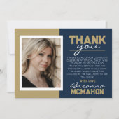 ネイビーブルー&金ゴールド卒業2写真サンキューカード 招待状 (正面)