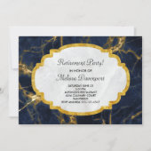 ネイビーブルー&金ゴールド大理石モダン除スタイリッシュ去 招待状 (正面)