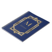 ネイビーブルー&金ゴールド幾何学模様 |モノグラムと名前 ノートブック (左側)