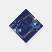 ネイビーブルー&金ゴールド幾何学的フローラ結婚ズ スタンダードカクテルナプキン (角)