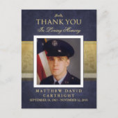 ネイビーブルー&金ゴールド悔やみや弔慰ありがとう写真ポストカード ポストカード (正面)