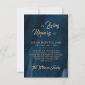 ネイビーブルー&金ゴールド悔やみや弔慰メモリサンキューカード サンキューカード (正面)